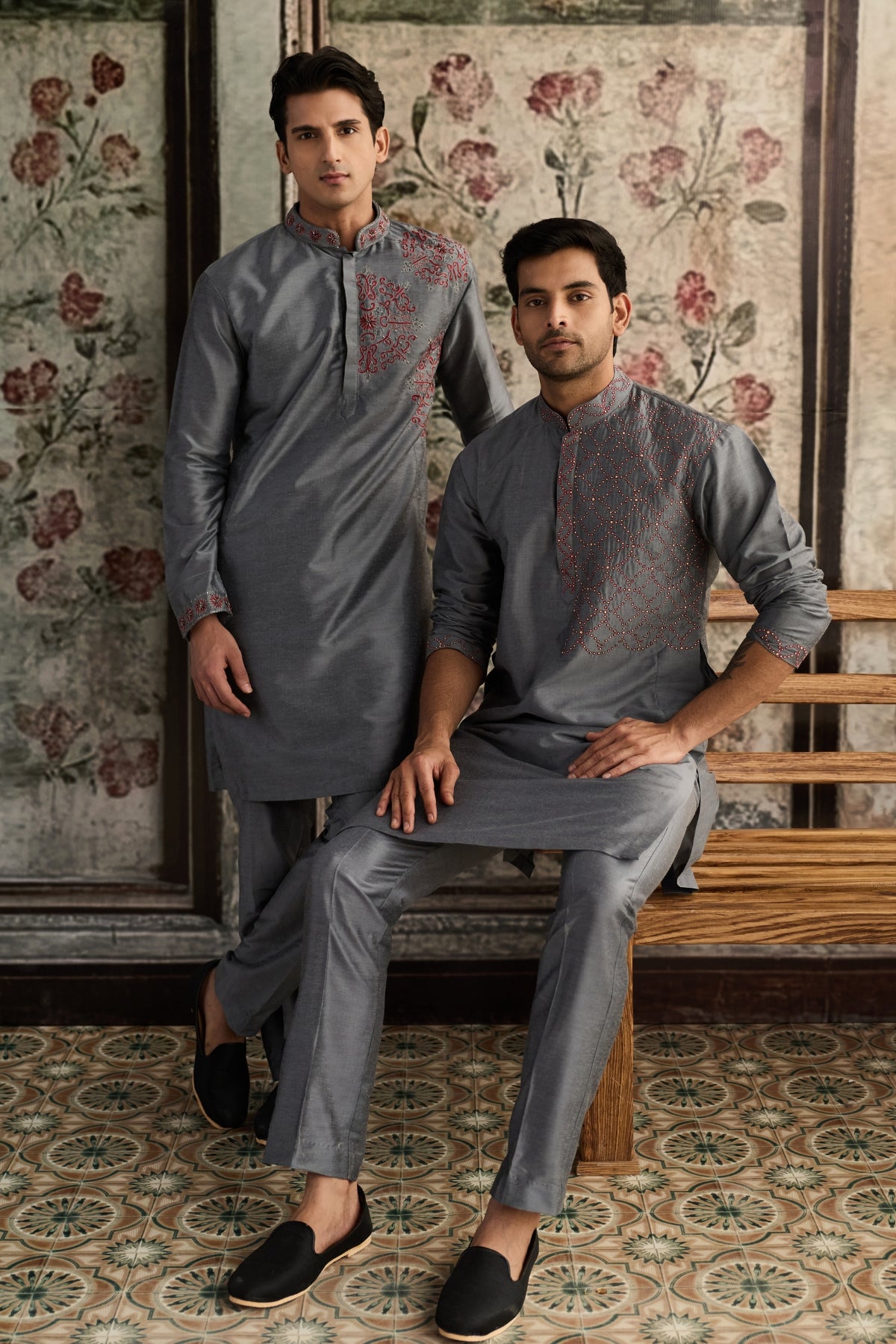 GREY EMBROIDERED KURTA & PANTS
