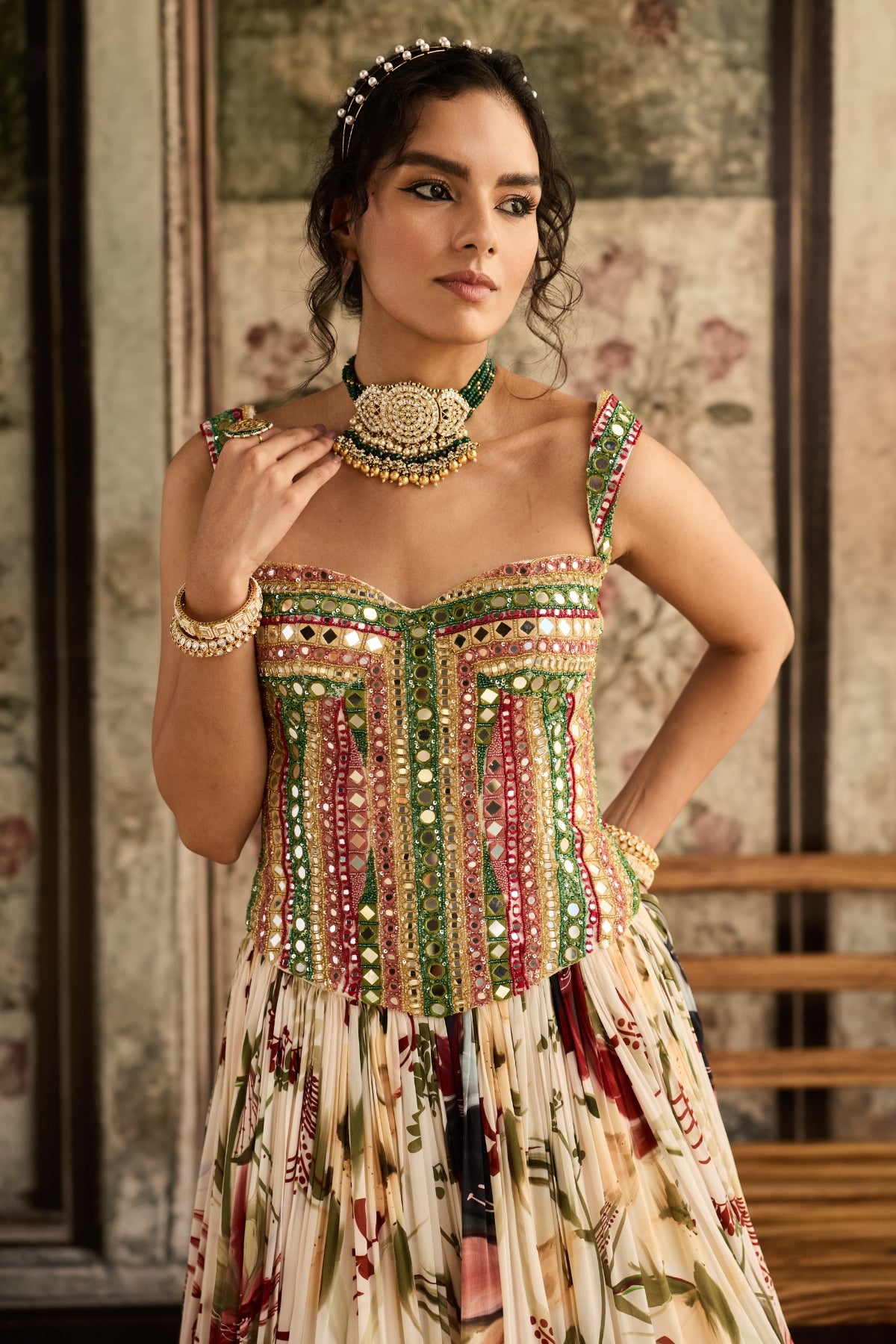 IVORY FLORAL PRINTED LEHENGA SET