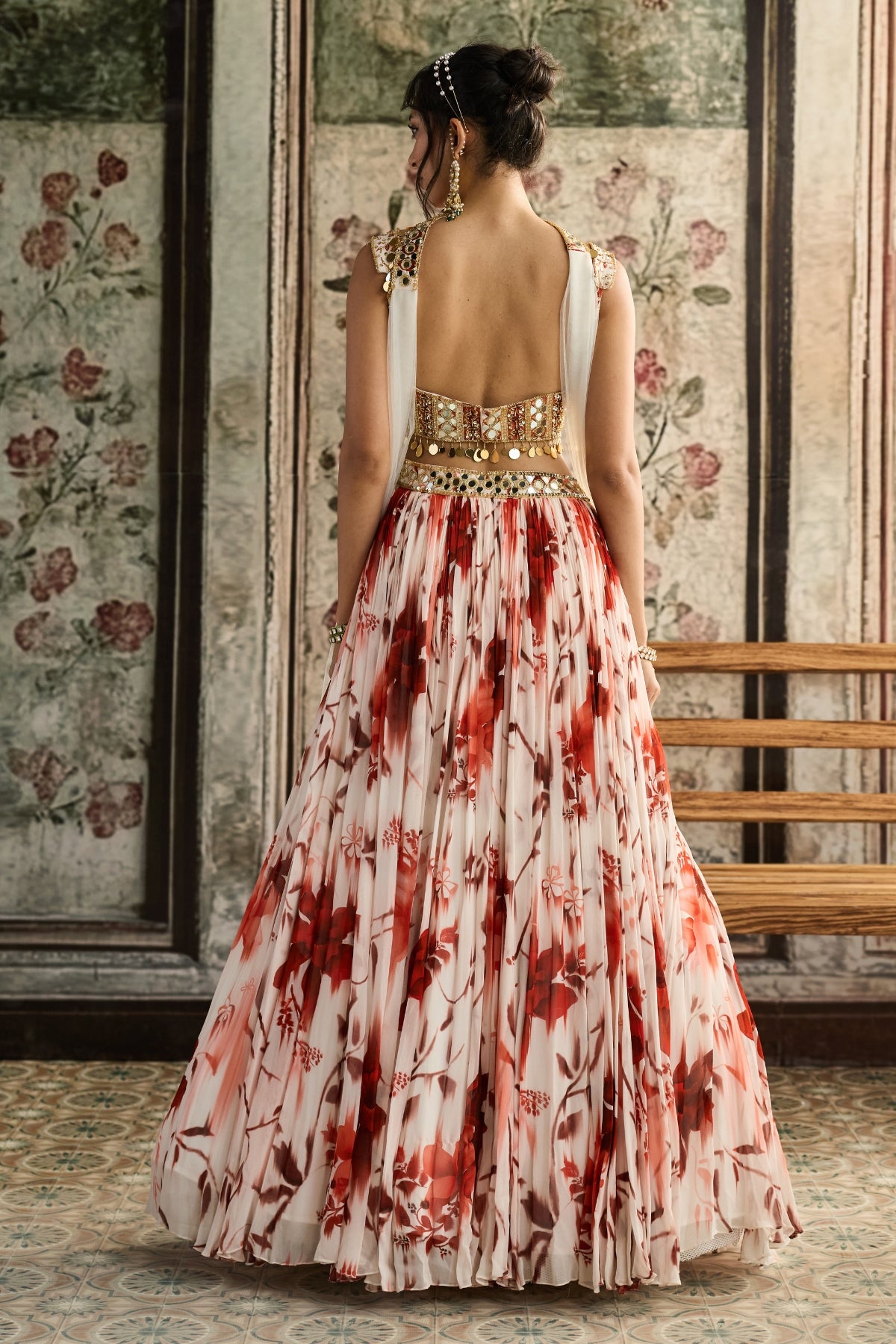 IVORY & RUST FLORAL PRINTED LEHENGA SET