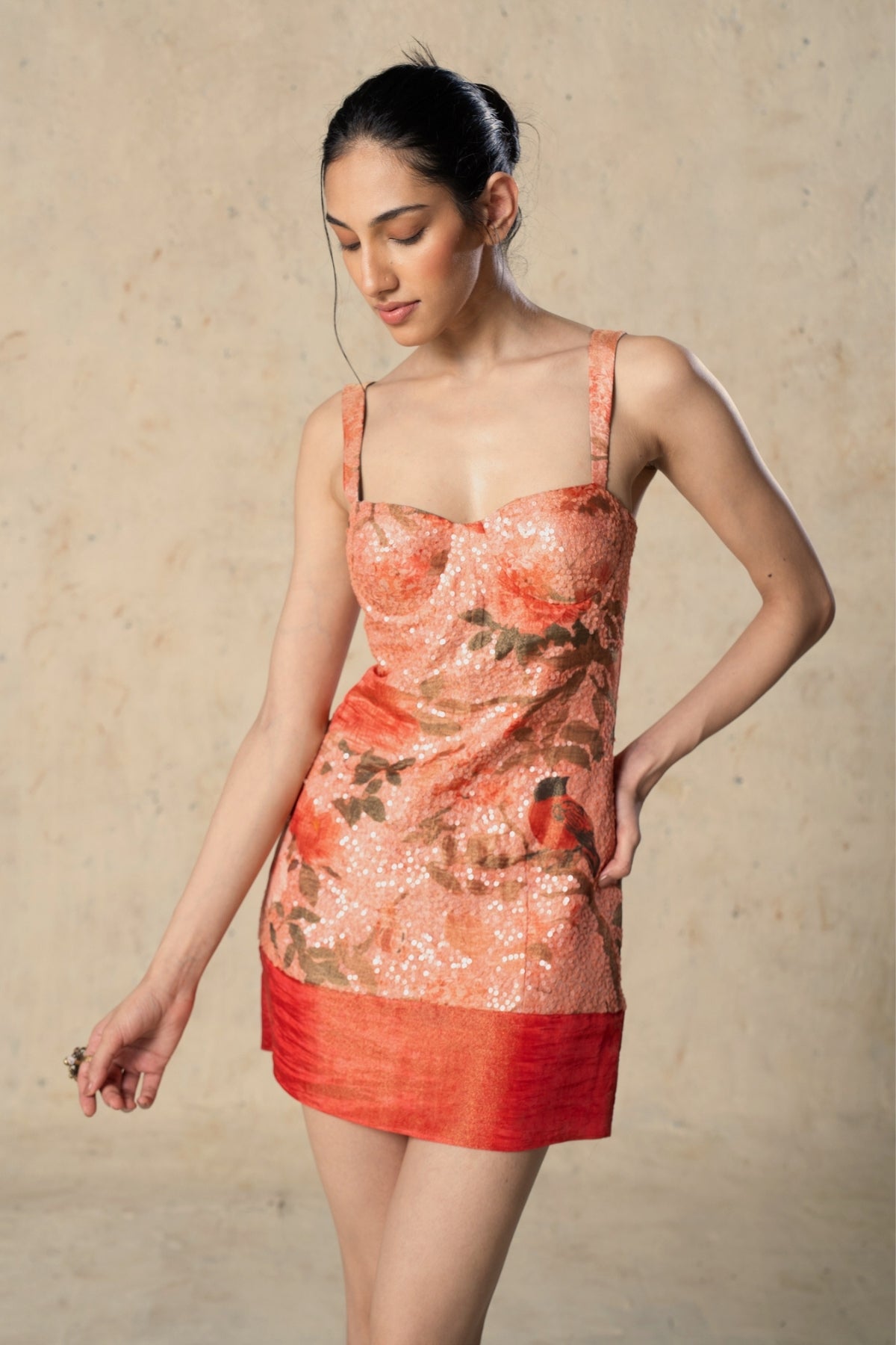 Peach Printed Short Dress