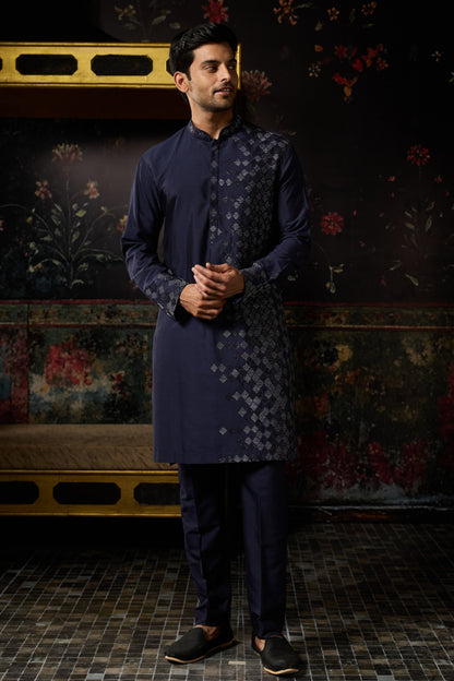 DARK BLUE EMBROIDERED KURTA & PANTS
