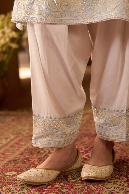 Anam - Daisy Ivory With Blue A-line Kurta With Salwar And Dupatta