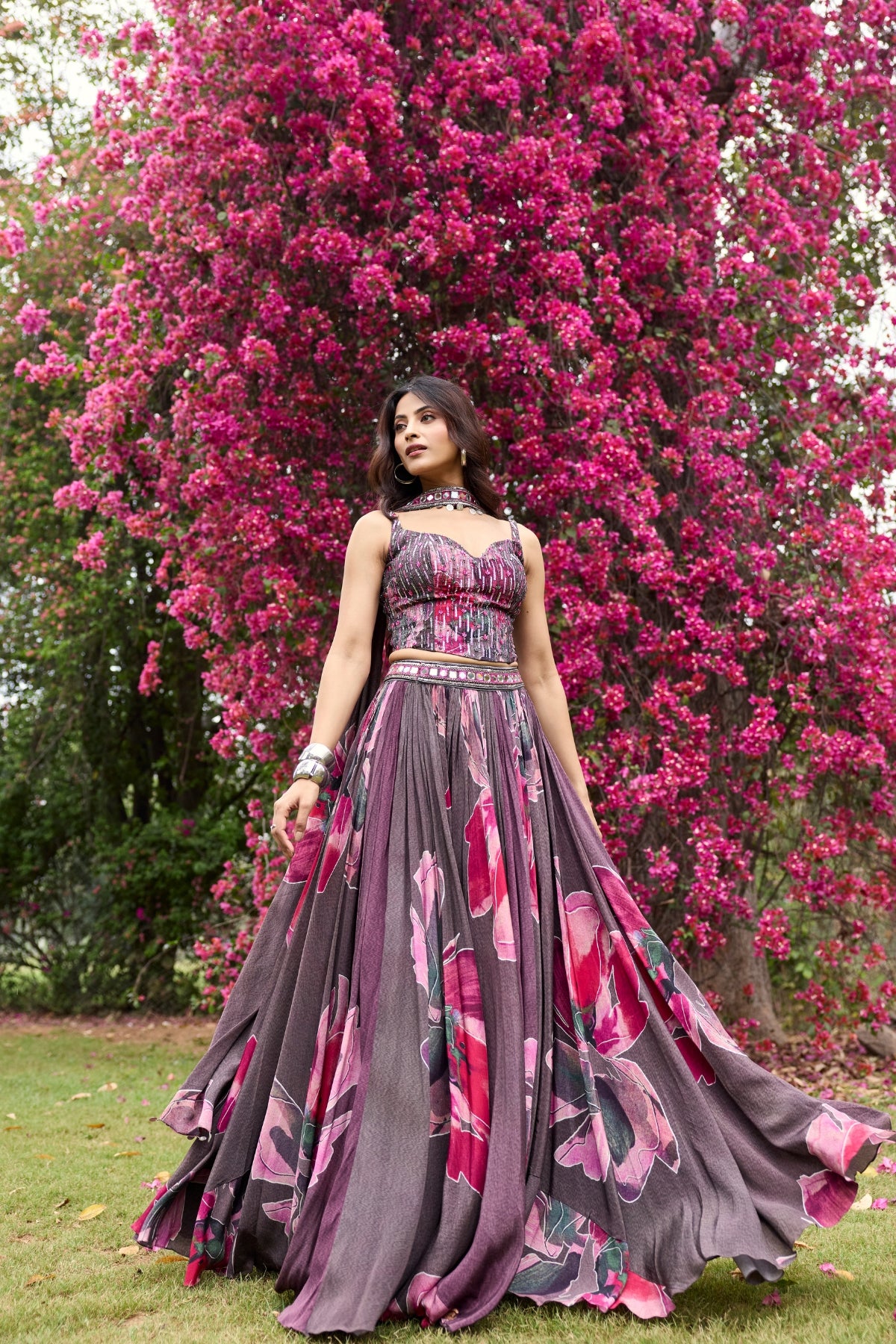 PLUMICIOUS PINK FLORAL LEHENGA SET