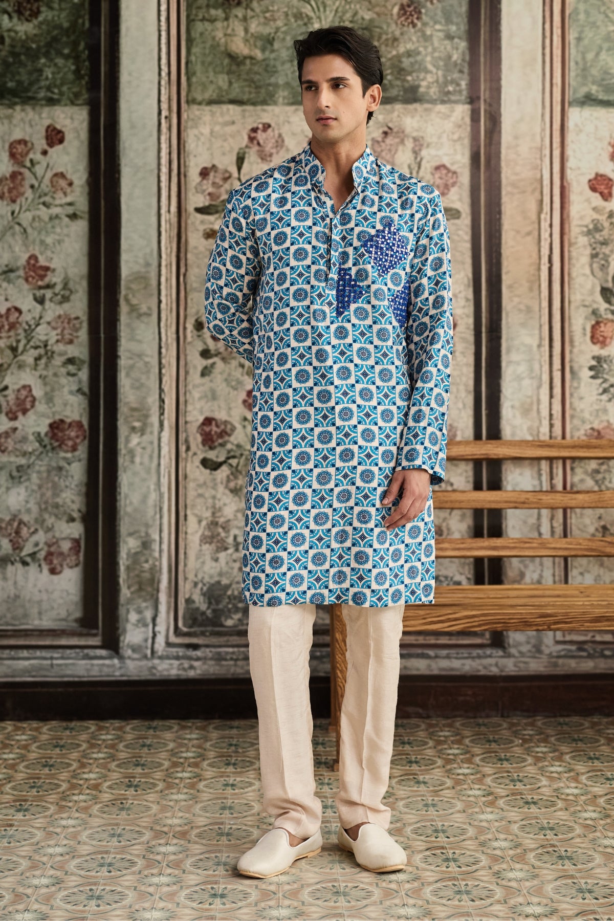 BLUE PRINT & HIGHLIGHTED KURTA &  PANTS
