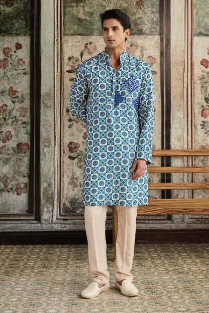 BLUE PRINT & HIGHLIGHTED KURTA &  PANTS