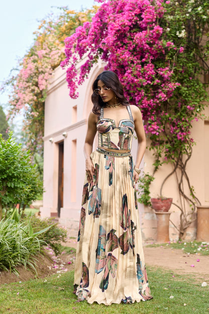 BEIGE FLORAL LEHENGA SET