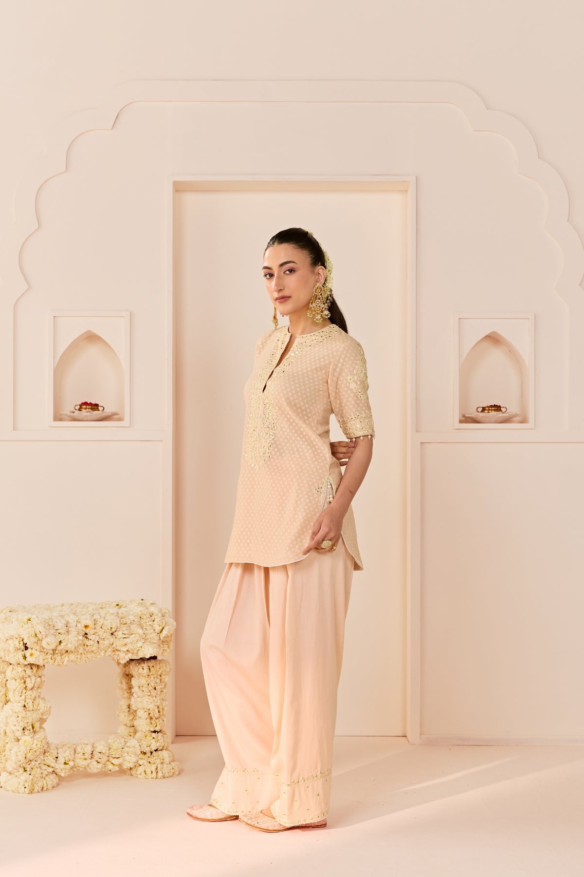 ANAISHA - CARNATION PINK SHORT KURTA WITH FARSHI SALWAR AND DUPATTA