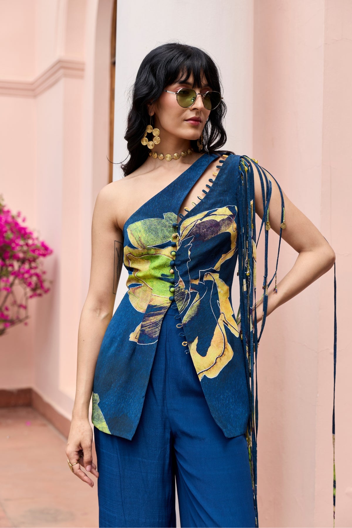 NAVY GOLD PRINTED JACKET SET