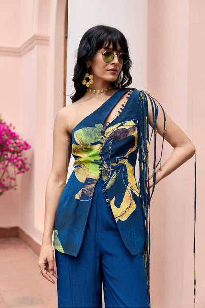 NAVY GOLD PRINTED JACKET SET