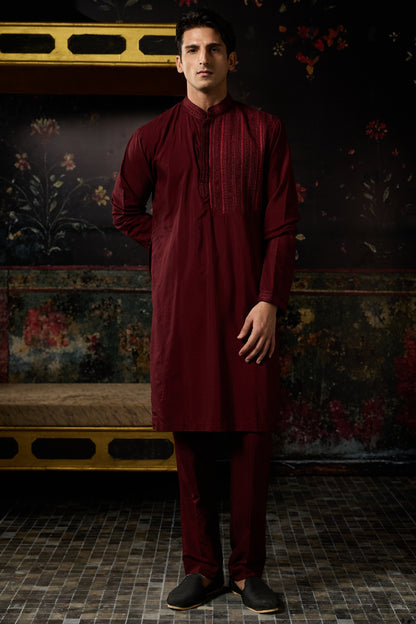 MAROON EMBROIDERED KURTA & PANTS