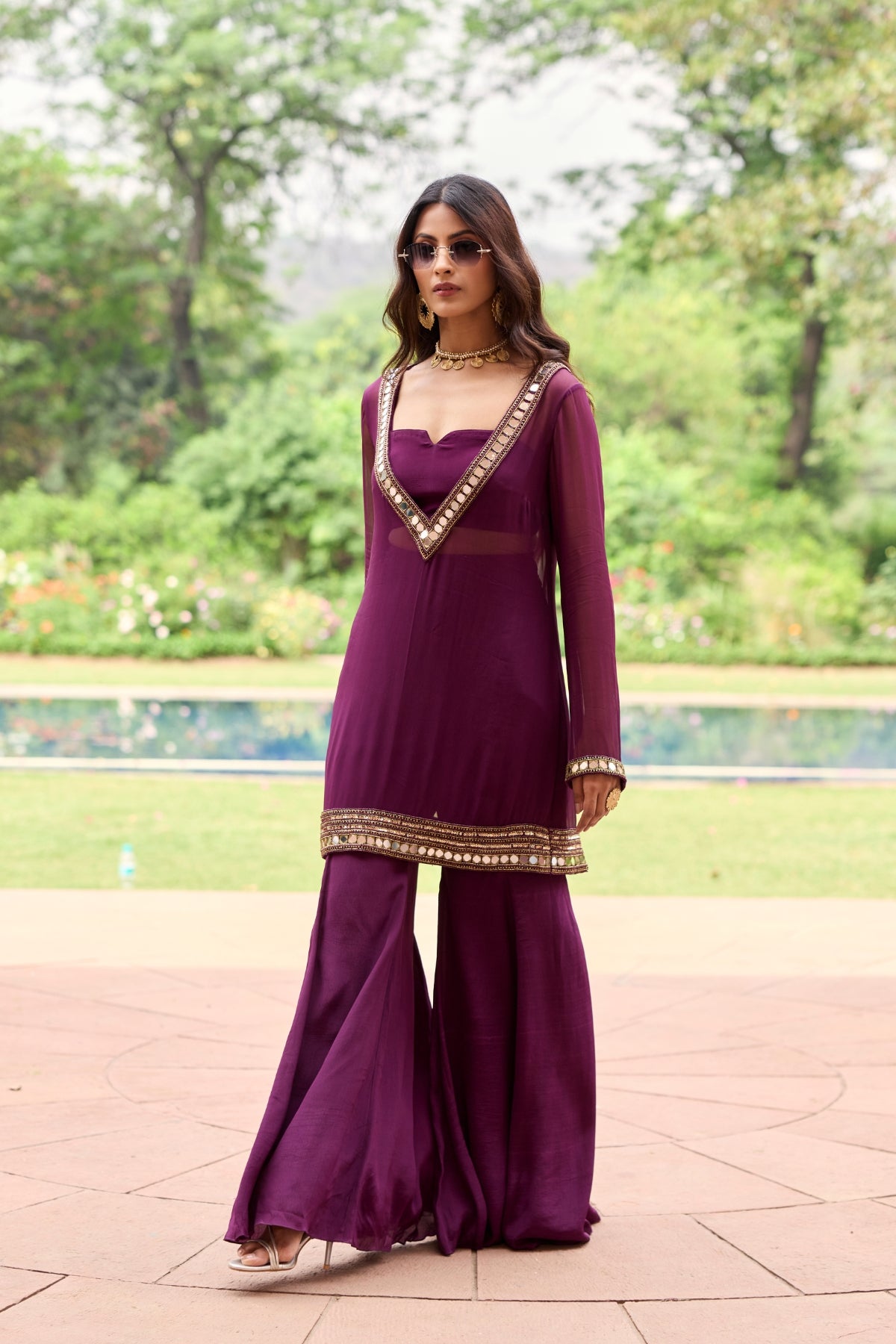 PLUM GEORGETTE KURTI SET