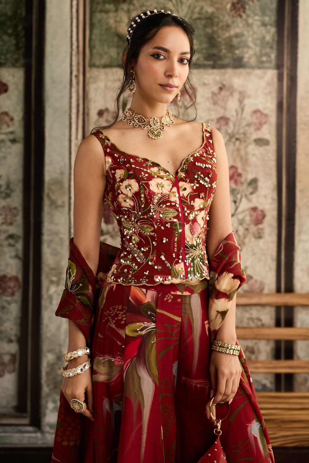 RED FLORAL PRINTED CO-ORD SET