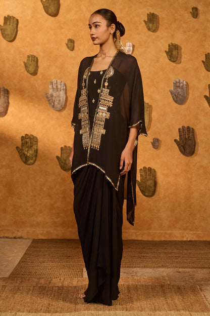 Black Heartbeat Draped Cape Set