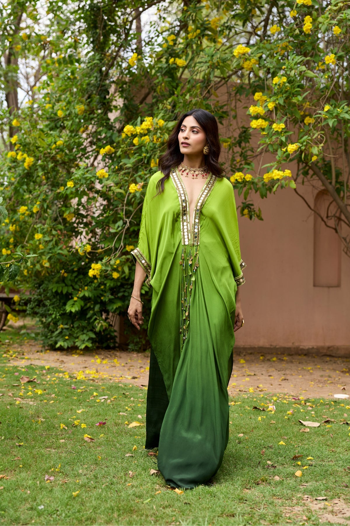 ALGAE GREEN OMBRE KAFTAN SET