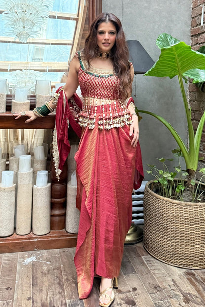 Lovely blouse with cape and draped skirt