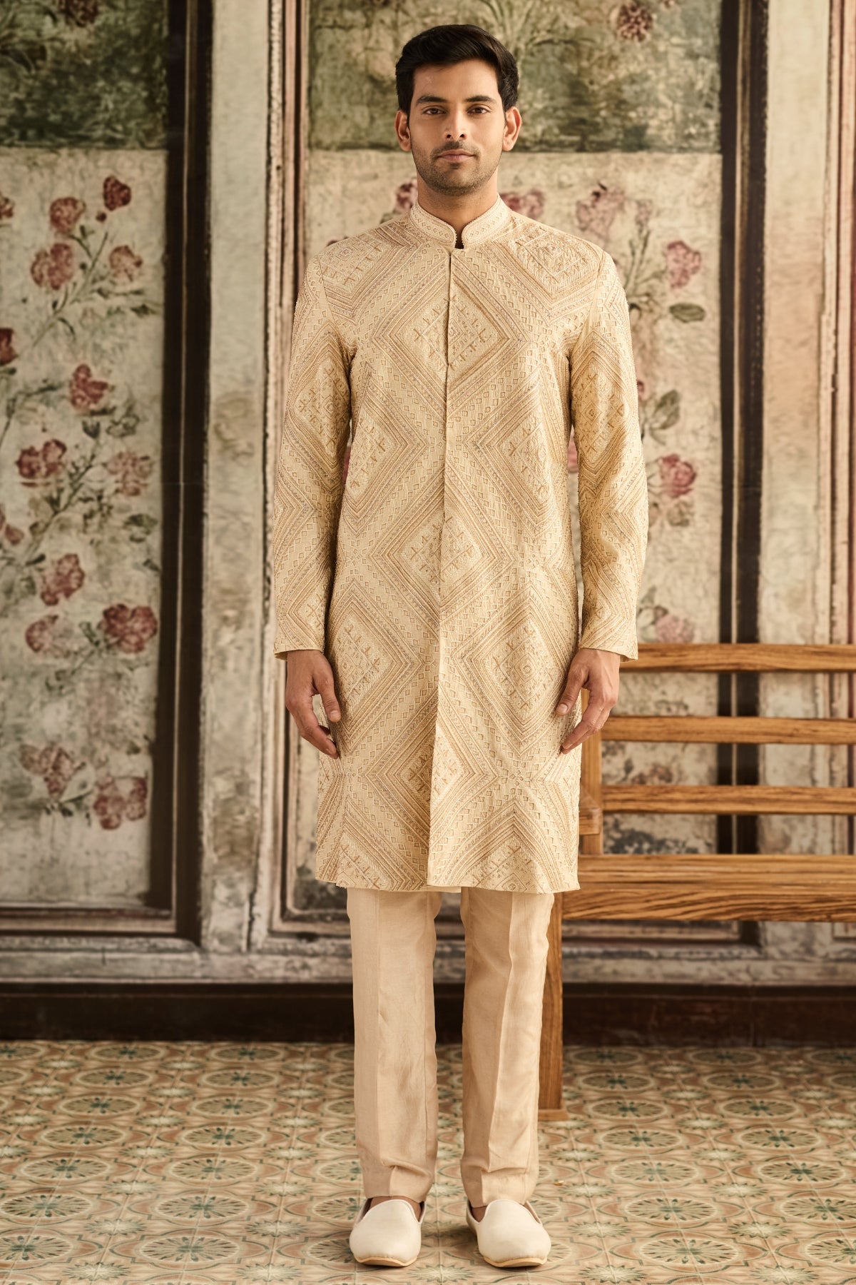 BEIGE EMBROIDERED JACKET & PANTS