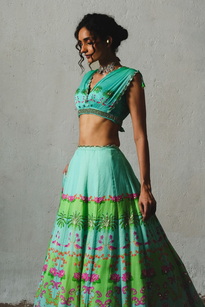 Aqua Chiffon Lehenga Set