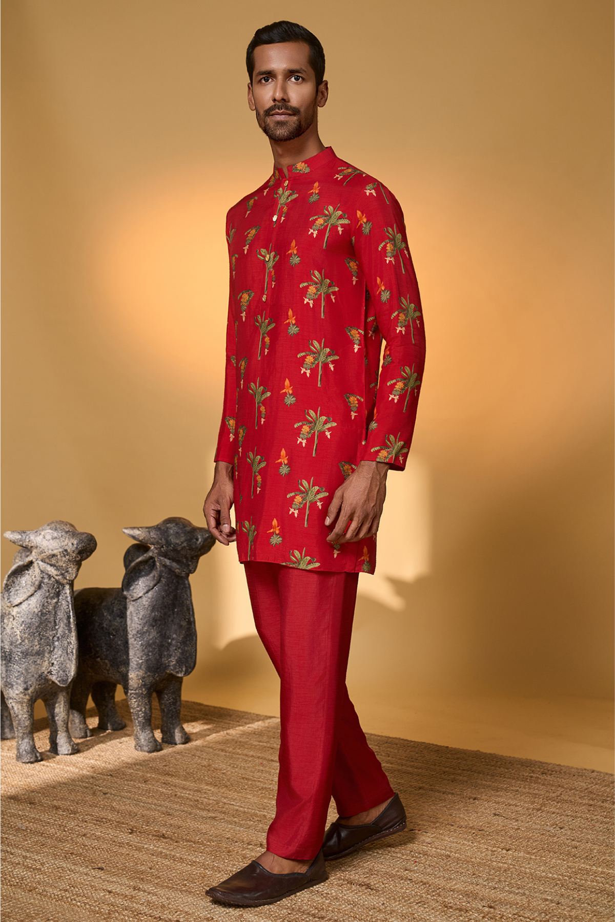 Red Tropical Kurta Set