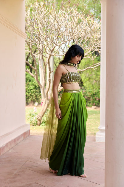ALGAE GREEN OMBRE DHOTI SKIRT SET