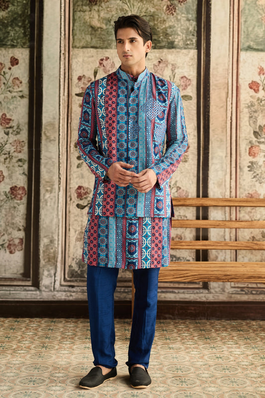 BLUE PRINT &  HIGHLIGHTED BUNDY,KURTA AND PANTS SET