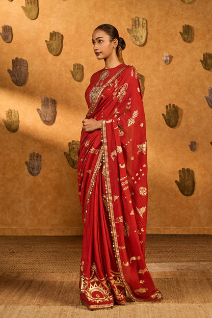 Red Crushed Folkstone Saree