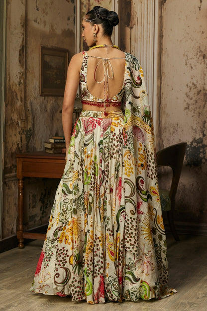 IVORY PRINT AND HIGHLIGHTED LEHENGA SET