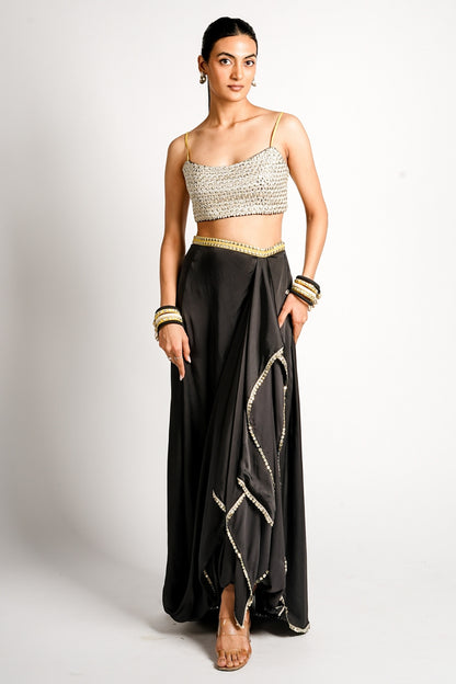 Nayra Cape Jacket With Drape Skirt and Embellished Bustier