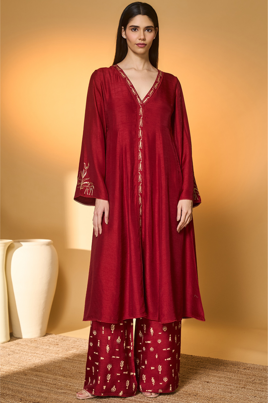 Red Deer Totem Kurta Set
