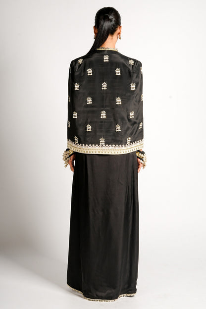 Nayra Cape Jacket With Drape Skirt and Embellished Bustier