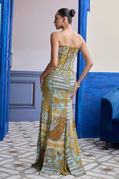 YELLOW STRUCTURED CORSET WITH BEADED MERMAID SKIRT SET