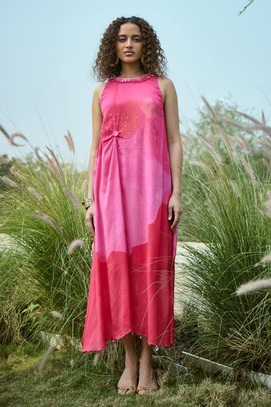 Flowy Gradient Printed Pink Dress