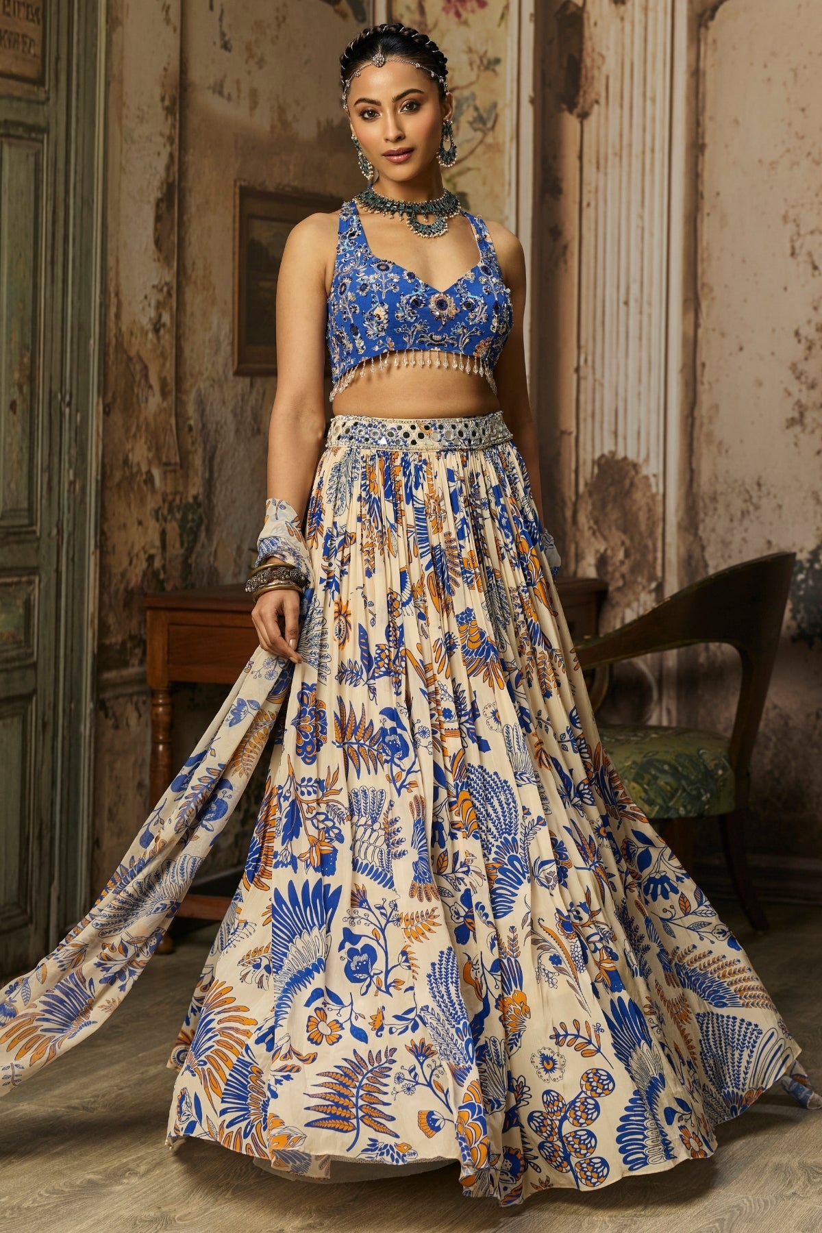 IVORY PRINTED AND HIGHLIGHTED LEHENGA SET