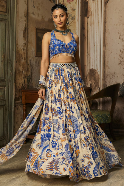 IVORY PRINTED AND HIGHLIGHTED LEHENGA SET