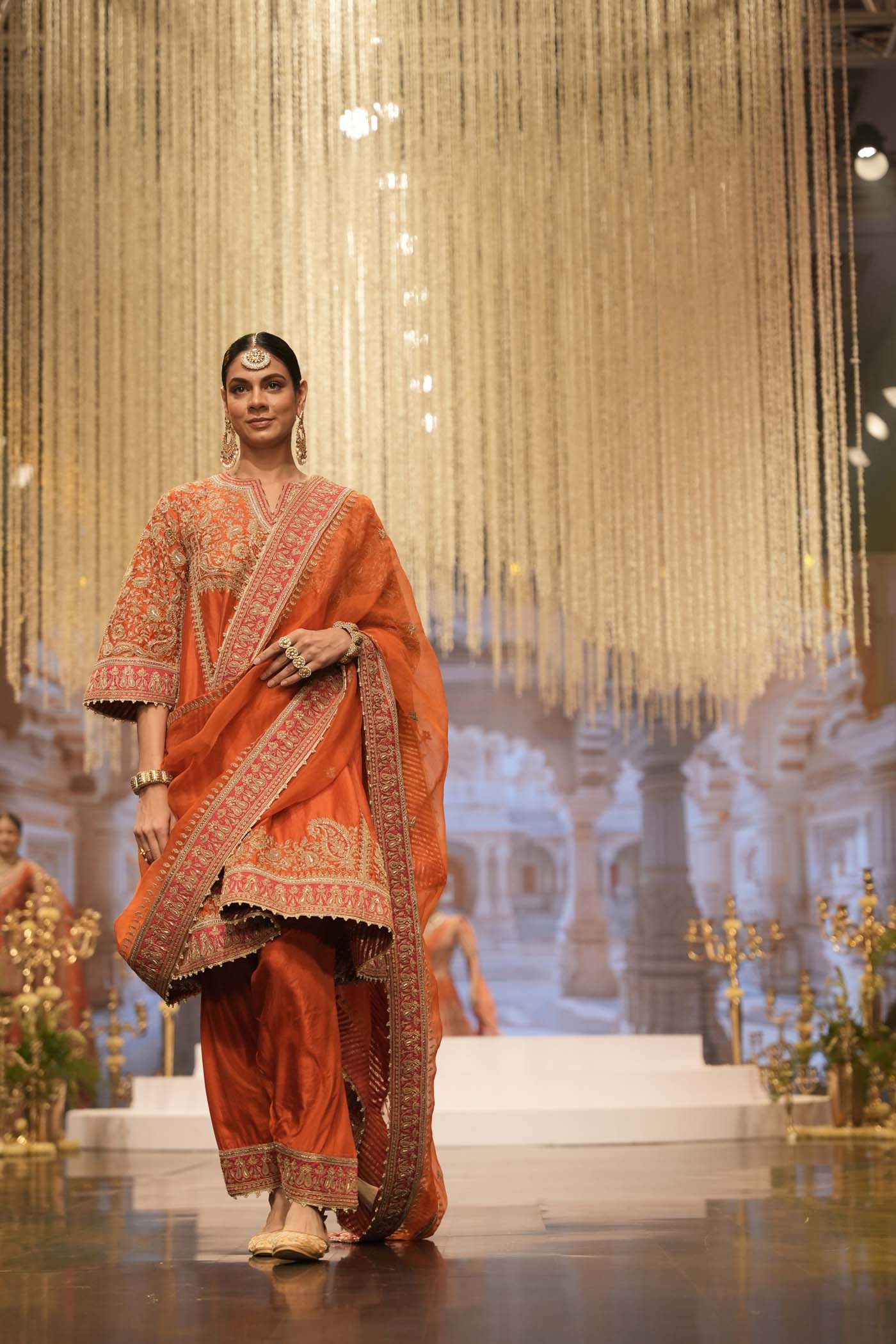 Irha - Burnt Orange Knee Length Kalidaar Chauga with Salwar