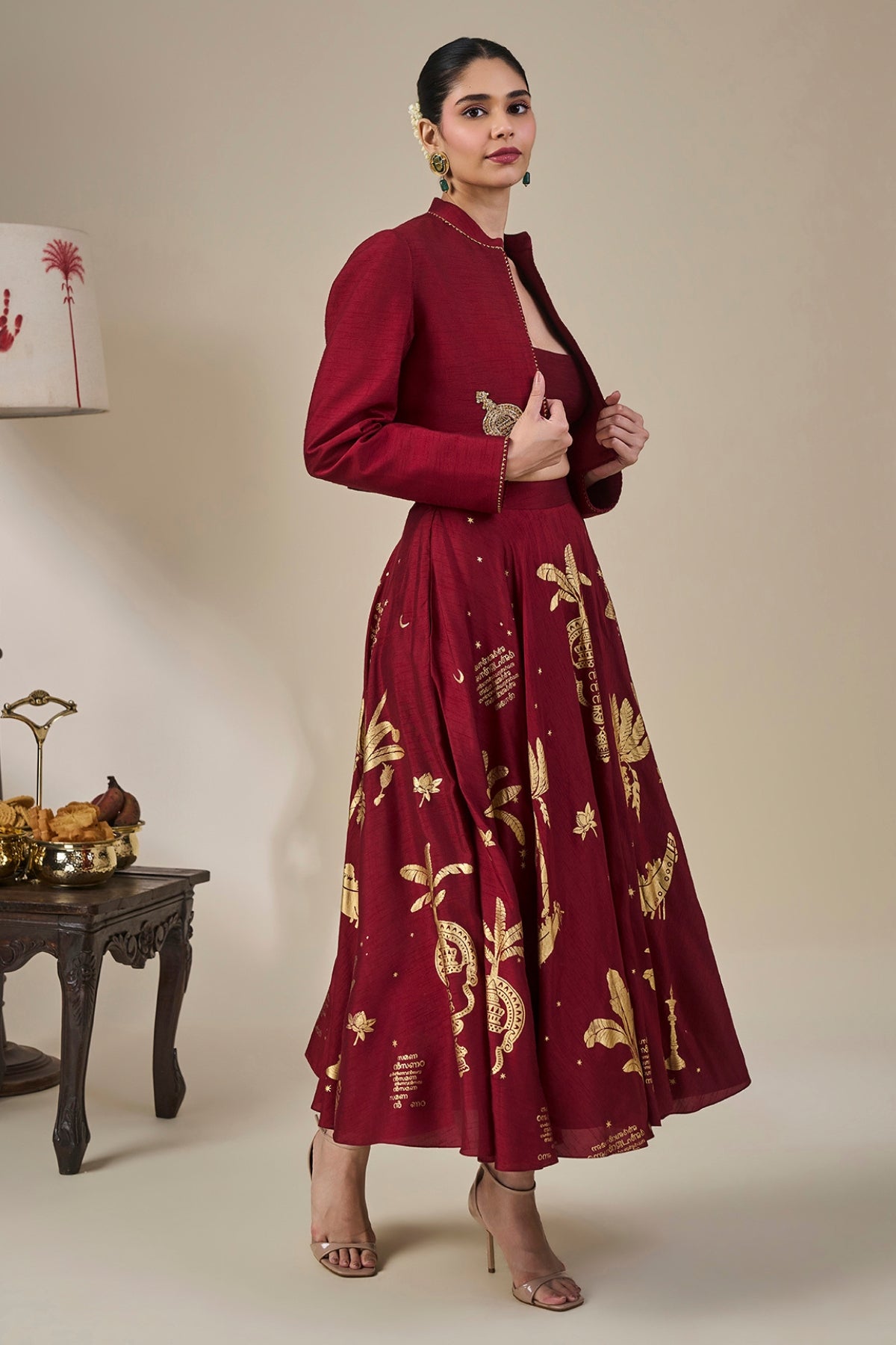Cherry Malabar Masque Skirt Set