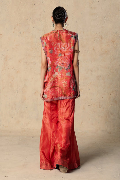 Printed Pink tissue jacket pant set