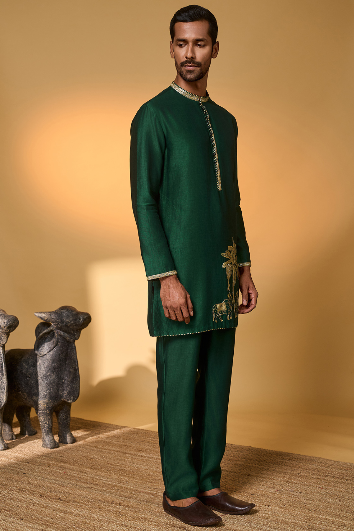Green Tropical Nandi Kurta Set