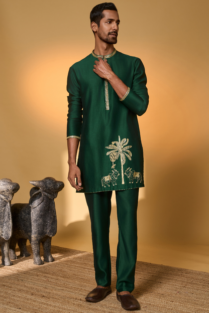 Green Tropical Nandi Kurta Set