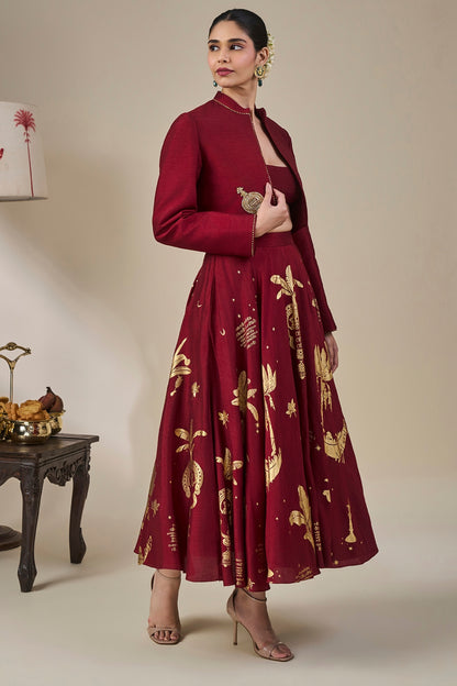 Cherry Malabar Masque Skirt Set