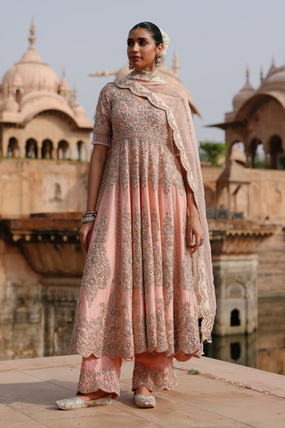 Mahrosh - Pink Kalidaar Anarkali Set with Palazzo & Dupatta