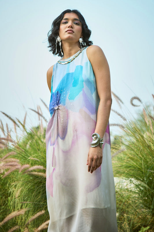 Flowy Blue & off white Radient Dress