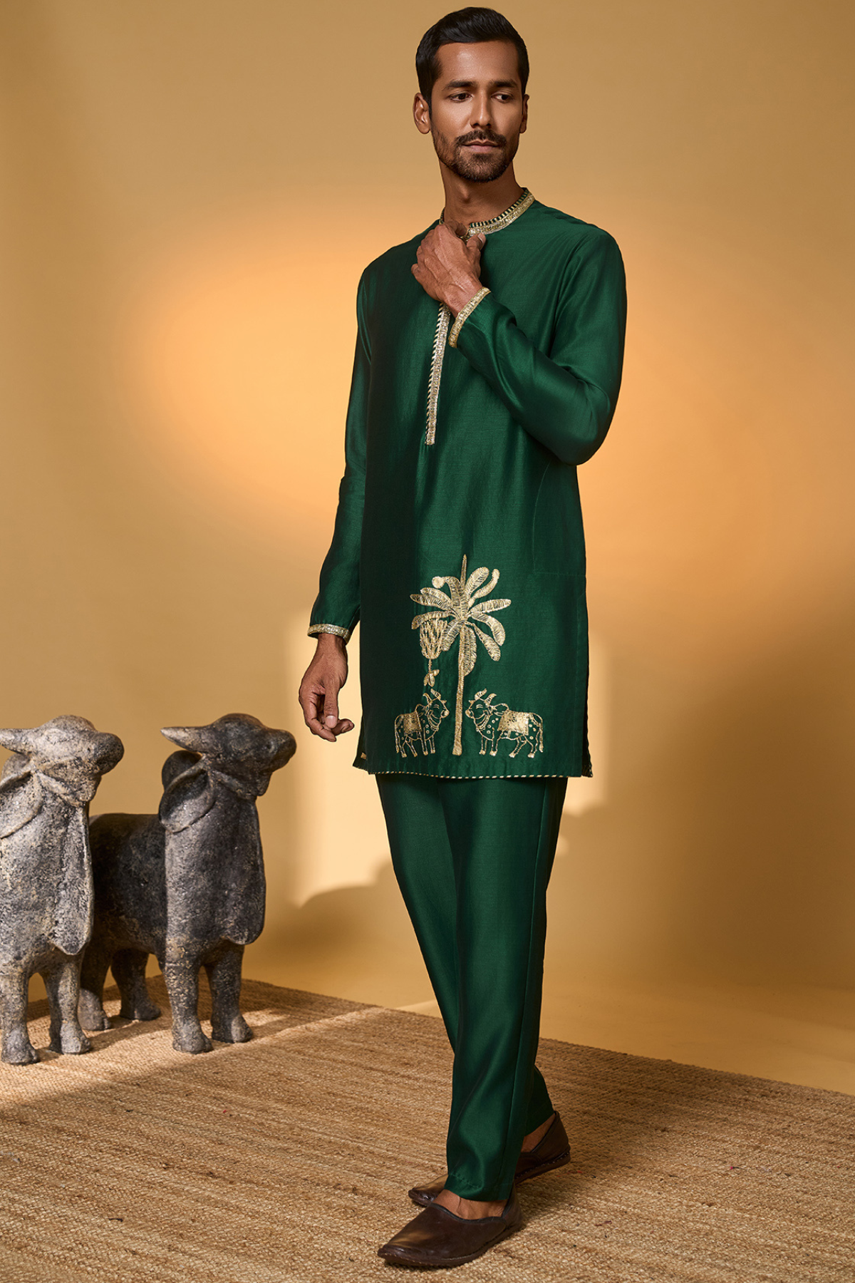 Green Tropical Nandi Kurta Set