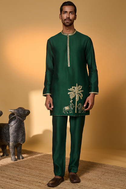 Green Tropical Nandi Kurta Set