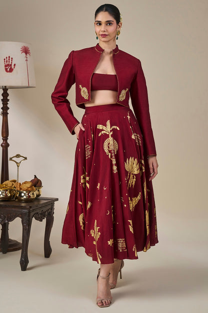Cherry Malabar Masque Skirt Set