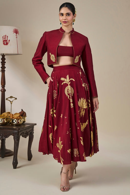 Cherry Malabar Masque Skirt Set