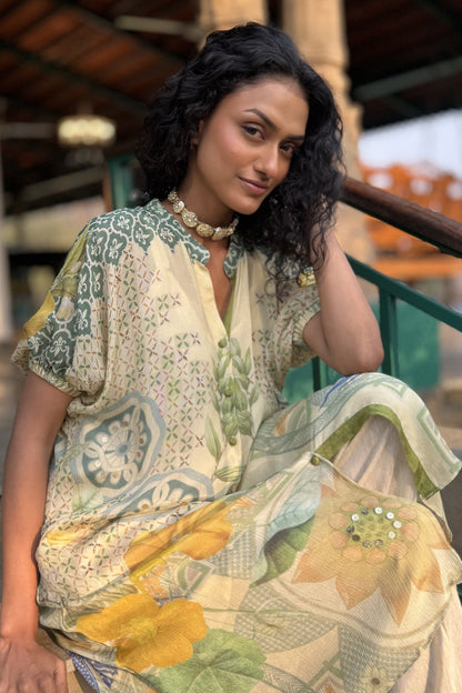 Ivory Chiffon & Linen Silk Co-Ord Set