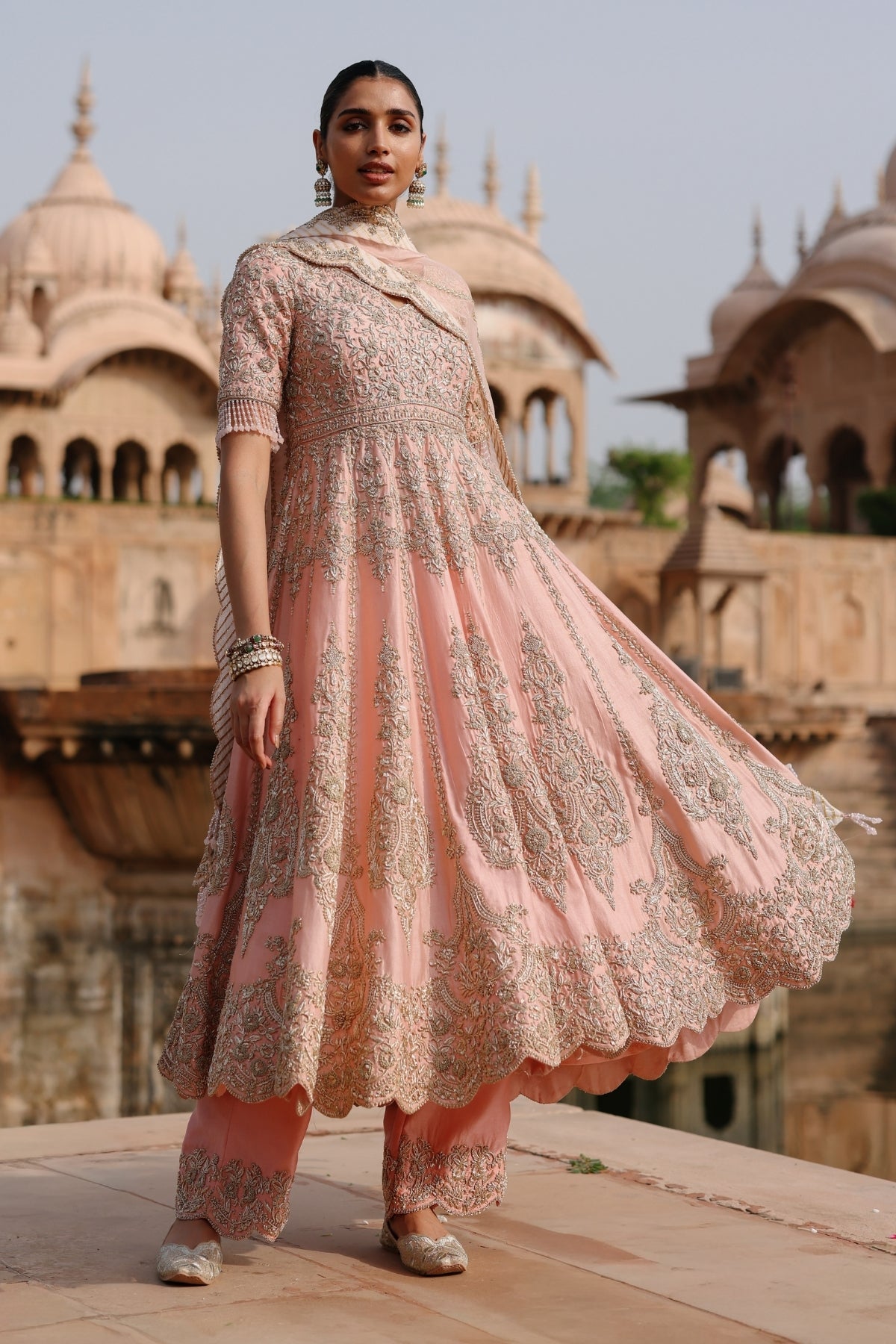 Mahrosh - Pink Kalidaar Anarkali Set with Palazzo & Dupatta