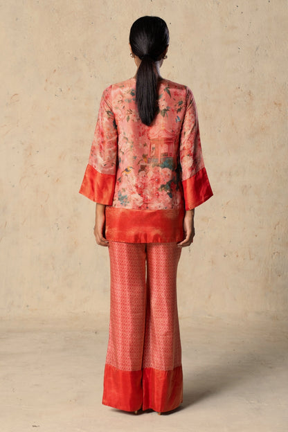 Printed Peach Tissue Pant Set