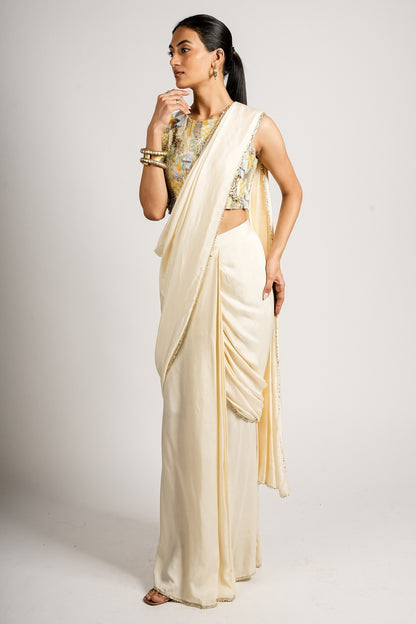 Iraya Abstract Embellished Blouse With Ivory Saree