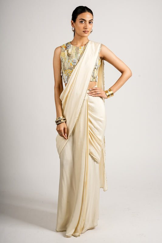 Iraya Abstract Embellished Blouse With Ivory Saree
